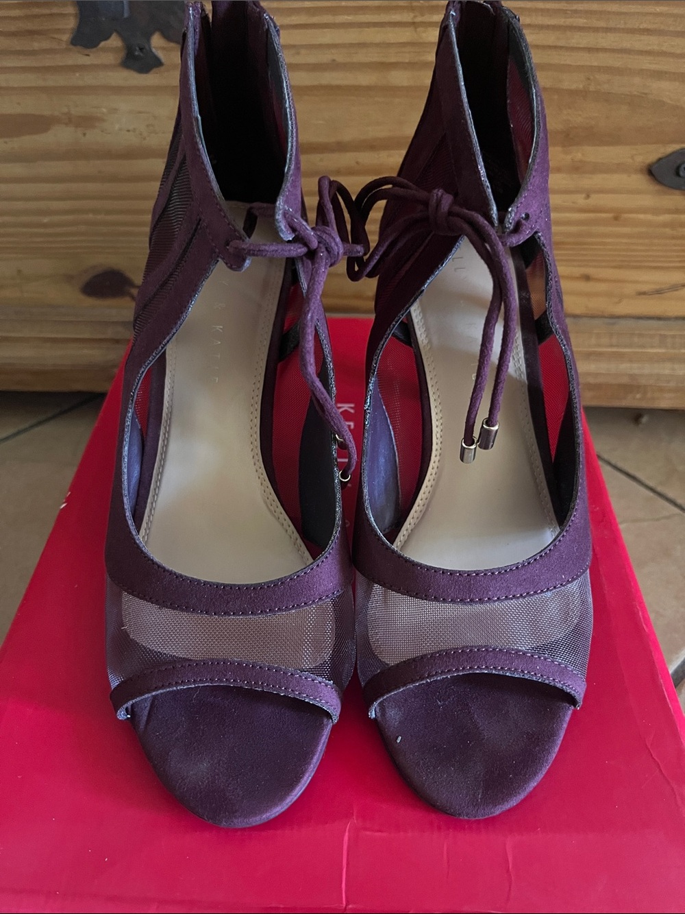 Kelly & Katie Lace-Up Open-Toe Heels in Plum